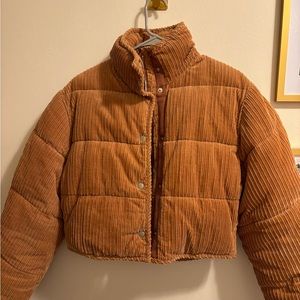 Corduroy cropped puffer jacket